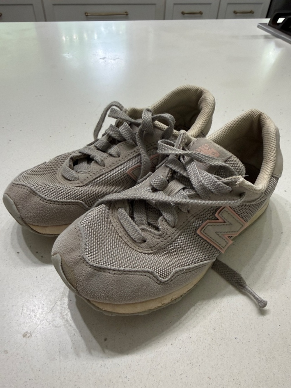New Balance Kids Gray and Light Pink Accent Sneakers